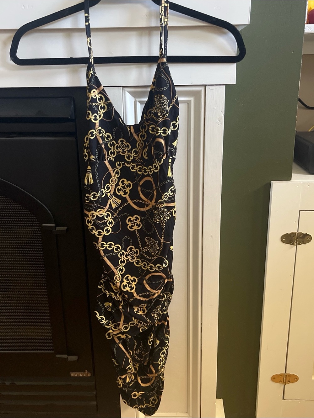 Love Nation Black Dress with Gold Chain Print